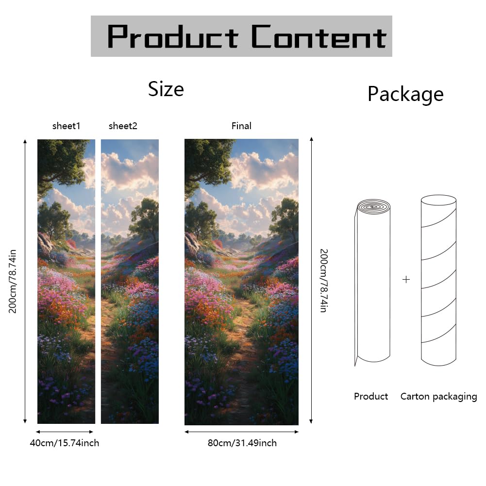 arricraft 2 fogli autoadesivi per porta, 80 cm x 200 cm, motivo fiori di campo, adesivi per porta, in PVC, rimovibili, decorazione per camera da letto e soggiorno