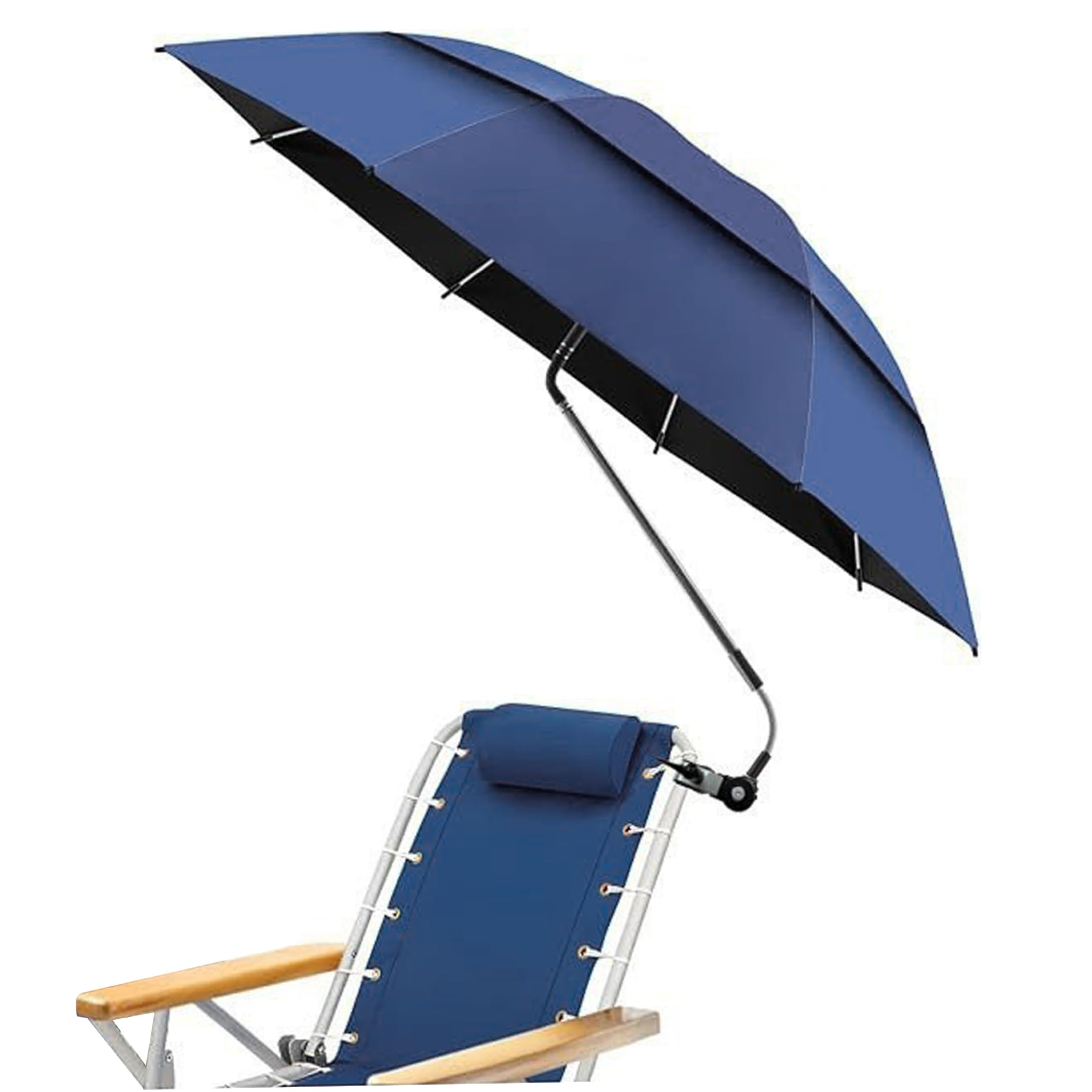 Ngbbby Unisex Dark Blue Umbrella With Clamp, 47In Beach Chair Umbrella, Chair With Clamp, Clip-On Sun Shade For Beach,
