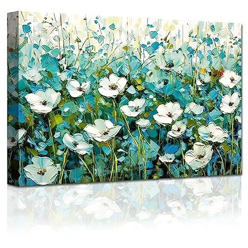 LZIMU Orchid Flower Canvas Wall Art White Elegant Floral Picture Abstract Flowers Painting Print Large Teal Artwork for Living Room Bedroom Decor (Landscape-2, 28.00 x 35.00 cms)