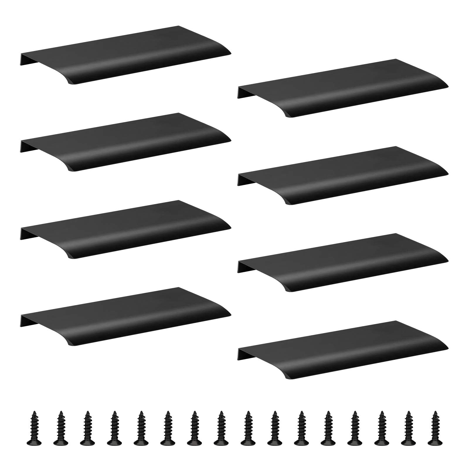 Morobor Black 8 Pack Modern Style Finger Edge Pull Furniture Drawer Handles Hidden Cabinet Kitchen Drawer Handles Knobs, 200Mm