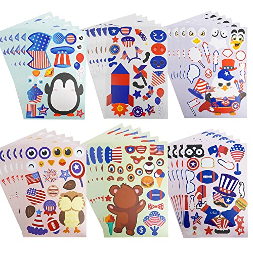 Uptotop 4Th Of July Make-A-Face Stickers For Kids, 36 Sheets 6 Patterns Party Favor Independence Day Diy Stickers, Memorial Day Diy Party Games Stickers Decoration Stickers For Kids Party #TOP9