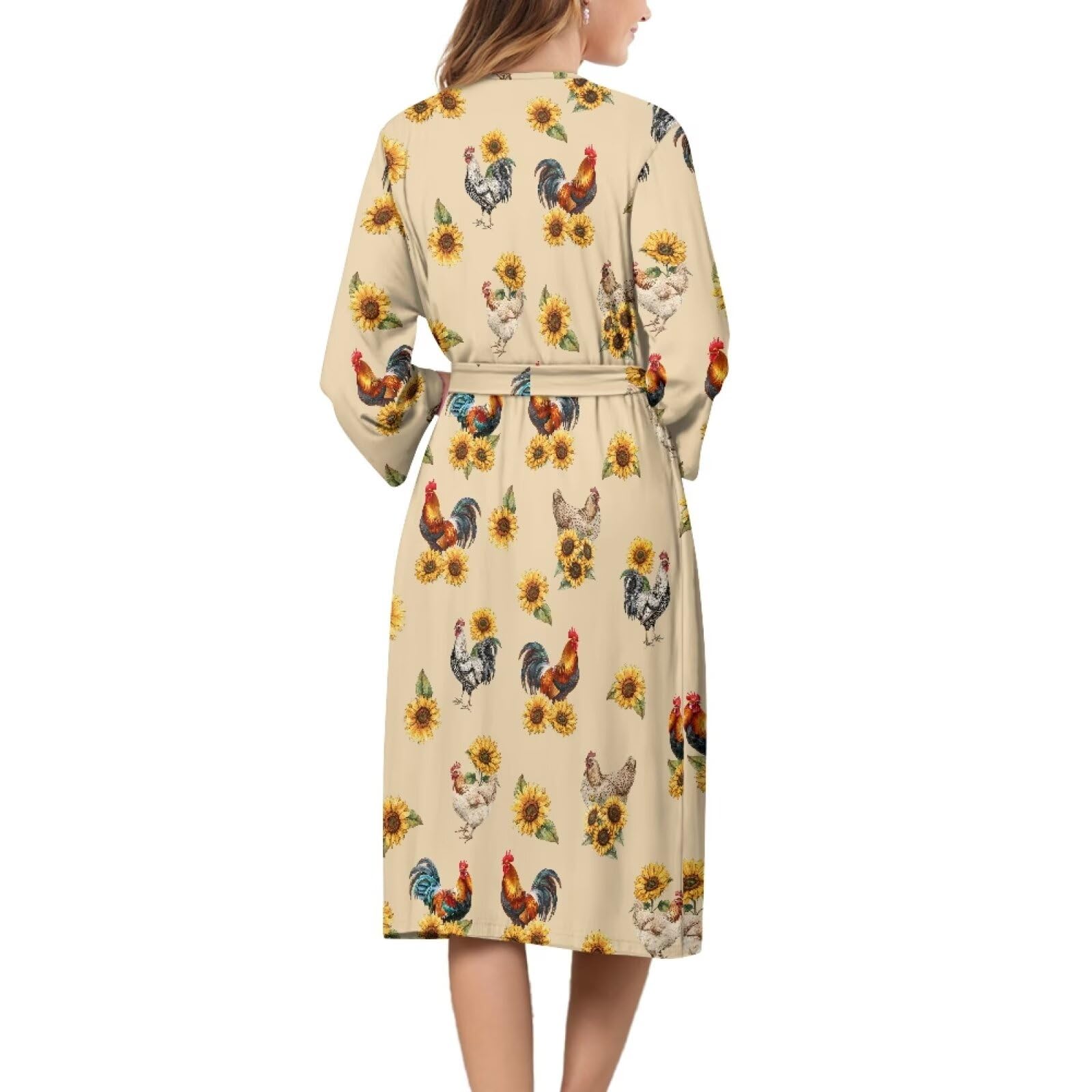 Biyejit Rooster - Camisón de manga larga con cuello en V para mujer, talla S-2XL, Gallo., L