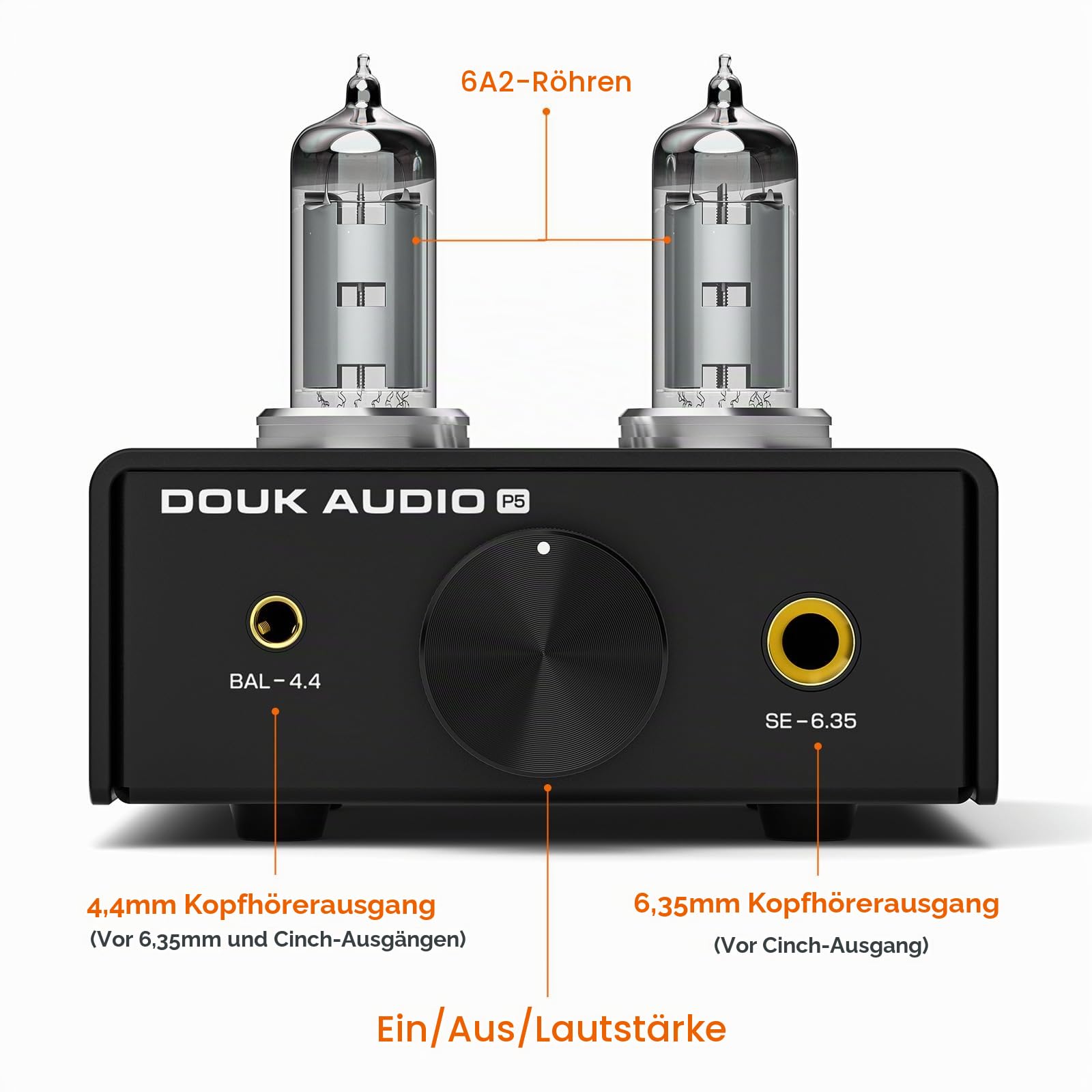 Douk Audio Mini Röhren Kopfhörerverstärker: Desktop Stereo HiFi-Vorverstärker mit 4,4/6,35-mm Buchse, Unterstützt 16-600 Ohm Impedanz (Aluminiumlegierung)