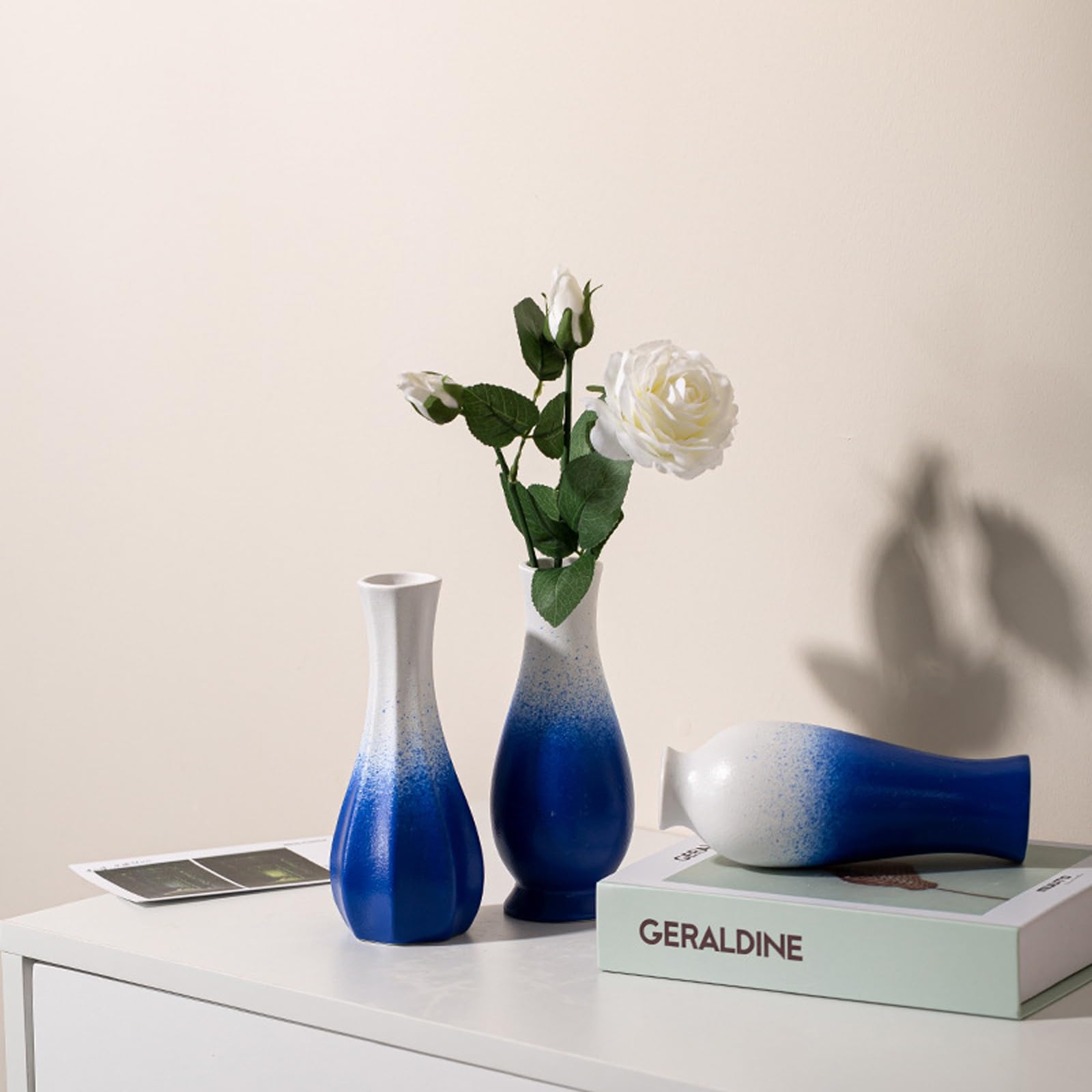 Ceramiczny wazon gradientowy wazon trawa pampasowa dekoracyjny wazon nowoczesny dom mały wazon salon stół jadalny dekoracja biura farmy,Blue c