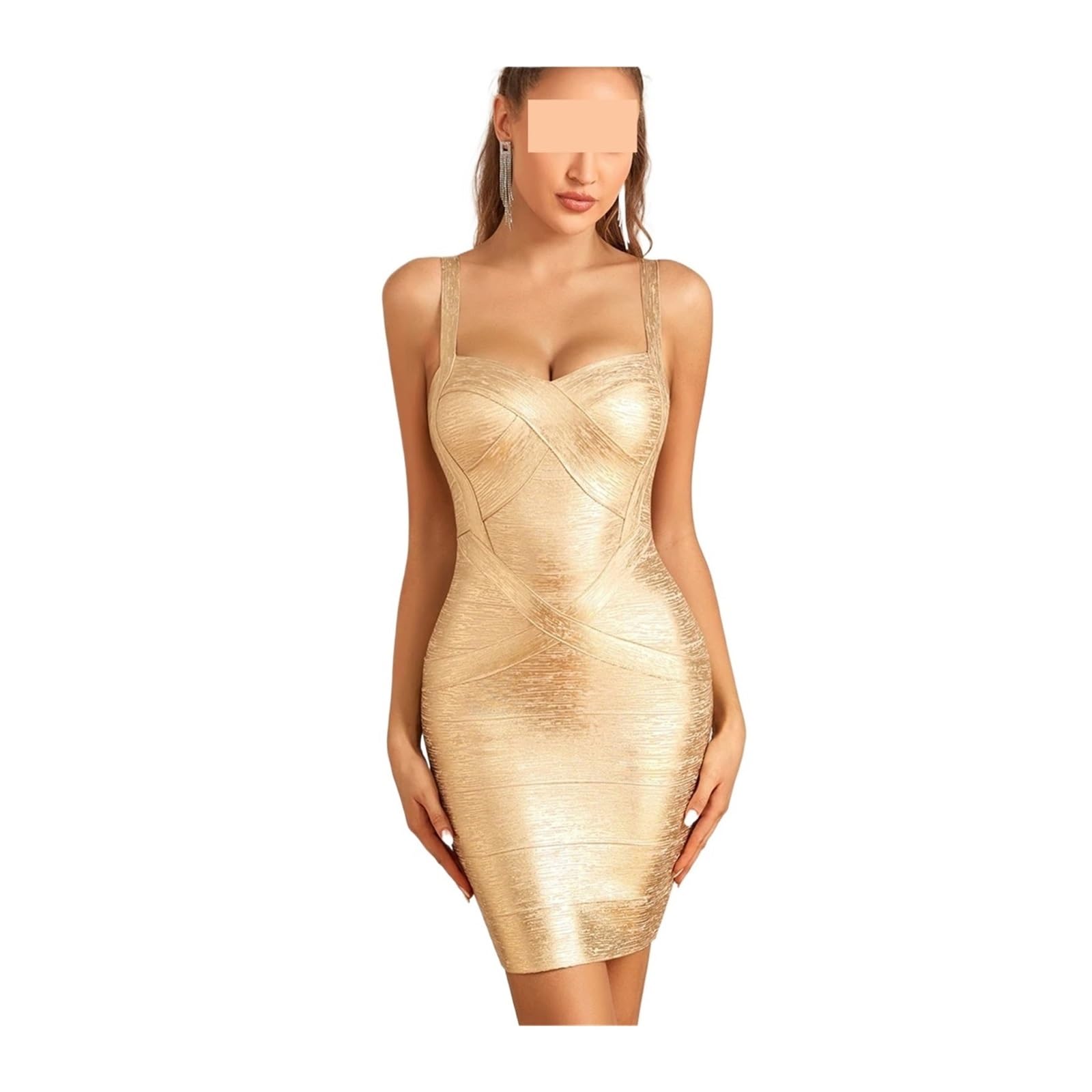 XIEHYA Bodycon Dress Metallic High Waist Mini Bodycon Bandage Dress for Cocktail Party(Gold,M)