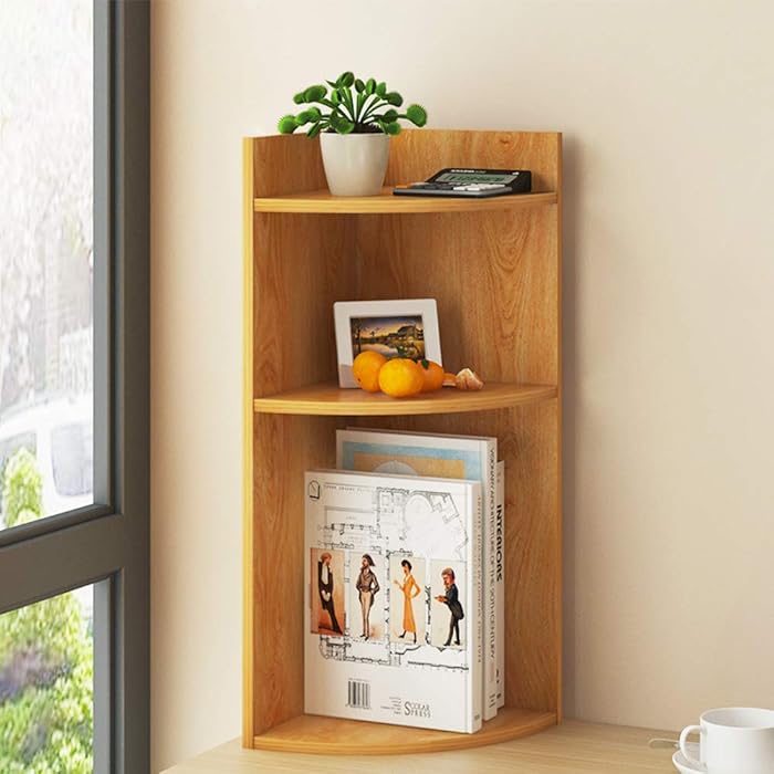 Buy 3Tier Bookshelf on Desk, Corner Shelf Wood Bookcase, Free Standing