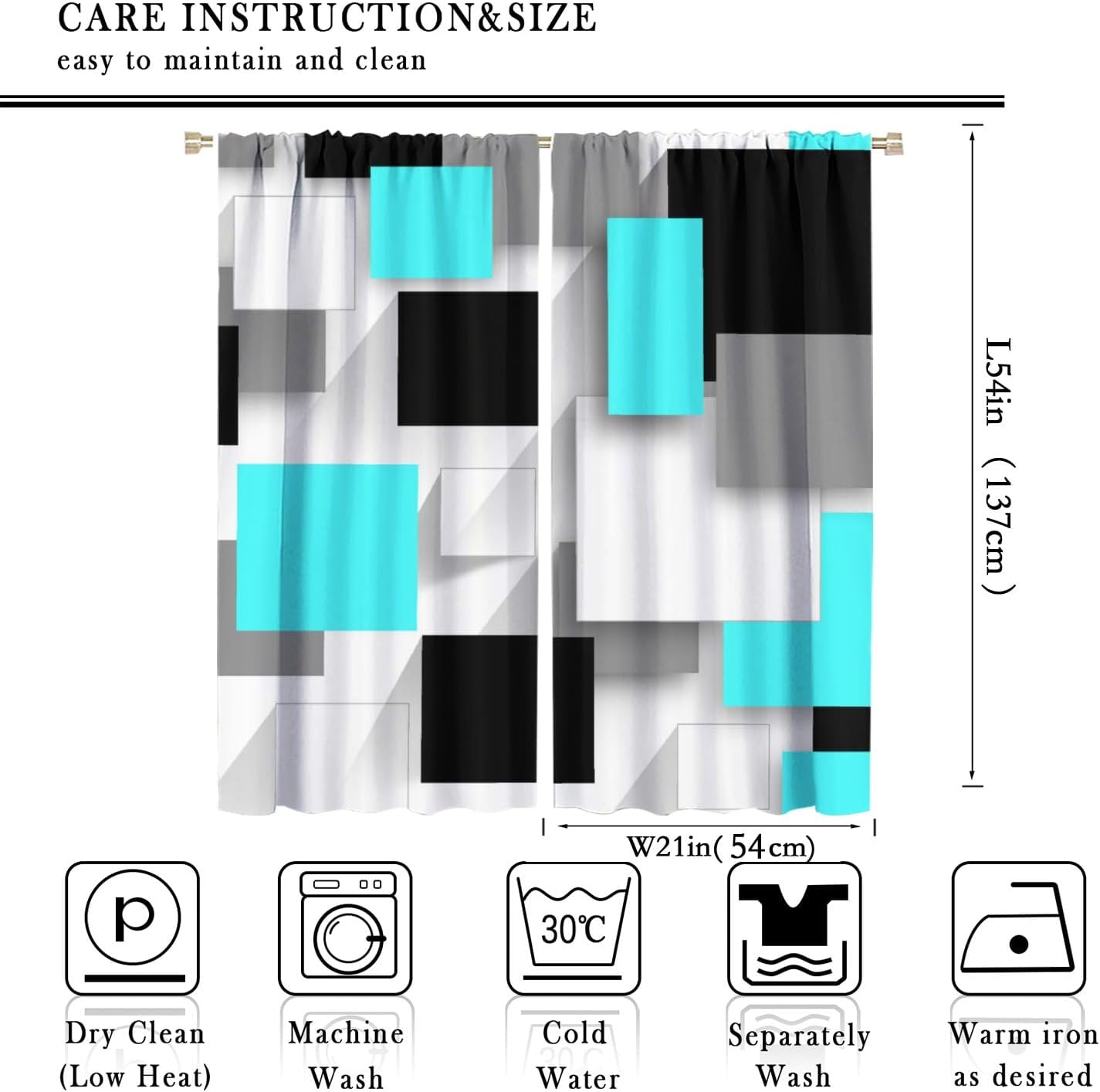 Blue Black Grey Geometric Curtains Abstract Mid Century Modern Multicolor Checkered Curtain with Rod Pocket for Bedroom Living Room Home Drapes Window Treatments 2 Panels Set 42x54 Inch