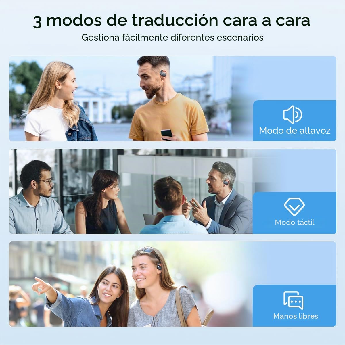 kentfaith AI Auriculares Traductores Instantáneos en Tiempo Real, 150 Idiomas, 30H Batería, Bluetooth 5.3 Diseño Abierto Cómodo, Traductor Bidireccional para Viajes/Negocios/Estudio - Negro