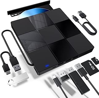External CD/DVD Drive for Laptop, 7 in 1 USB Ultra-Slim Portable CD/DVD Player Burner, CD ROM External DVD Drive for Laptop Compatible with Laptop Desktop PC Windows 11/10/8/7 Linux Mac OS (Black)