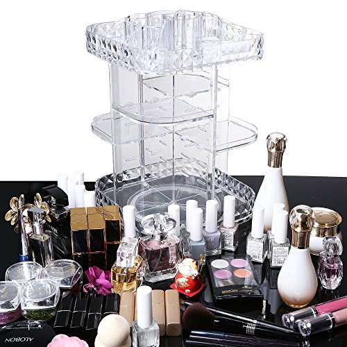 Makeup Organizer 360-Degree Rotating Cosmetic Storage Box, Diy Adjustable Large Capacity Cosmetics Display Case Square Makeup Shelf With Diamond Pattern #TOP2