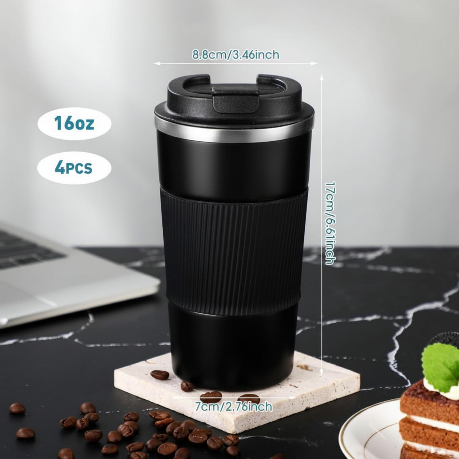 Sabary Reisebecher aus Edelstahl, vakuumisoliert, doppelwandig, Thermo-Kaffeetasse mit Deckel, für Wintergetränke, Weihnachten, Mitarbeitergeschenk, 4 Stück
