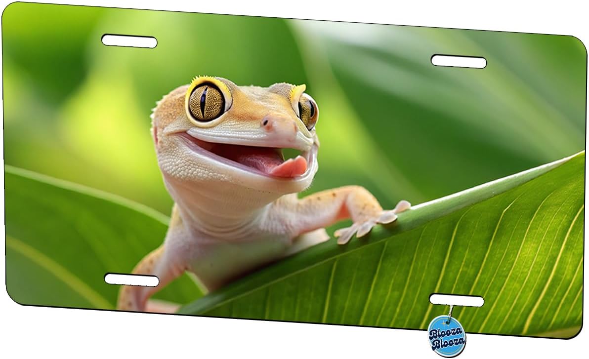 Funny Gecko with Tongue Out Metal Vanity Novelty Tag License Plate for Trucks Cars SUVs
