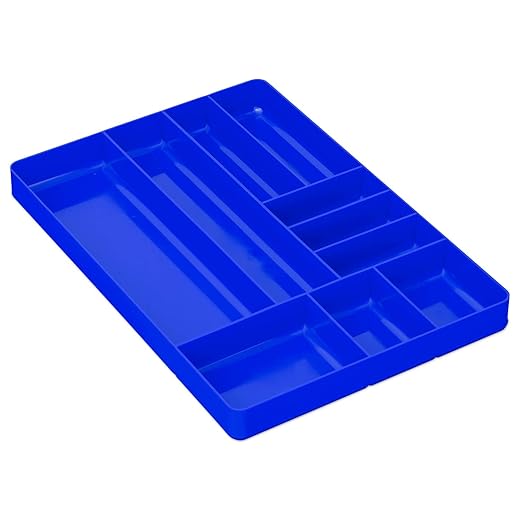 Ernst MFG 10 Compartment Drawer Organizer: Heavy Duty Stackable Tray for Automotive Garage Tool Organization - Low-Profile Toolbox Storage - Nuts and Bolts, Tools, Parts, Easy to Clean - Blue