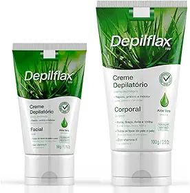 Kit Creme Depilatório Facial Buço e Corporal Íntimo Perna Virilha Feminino Depilflax Depilação Depilador