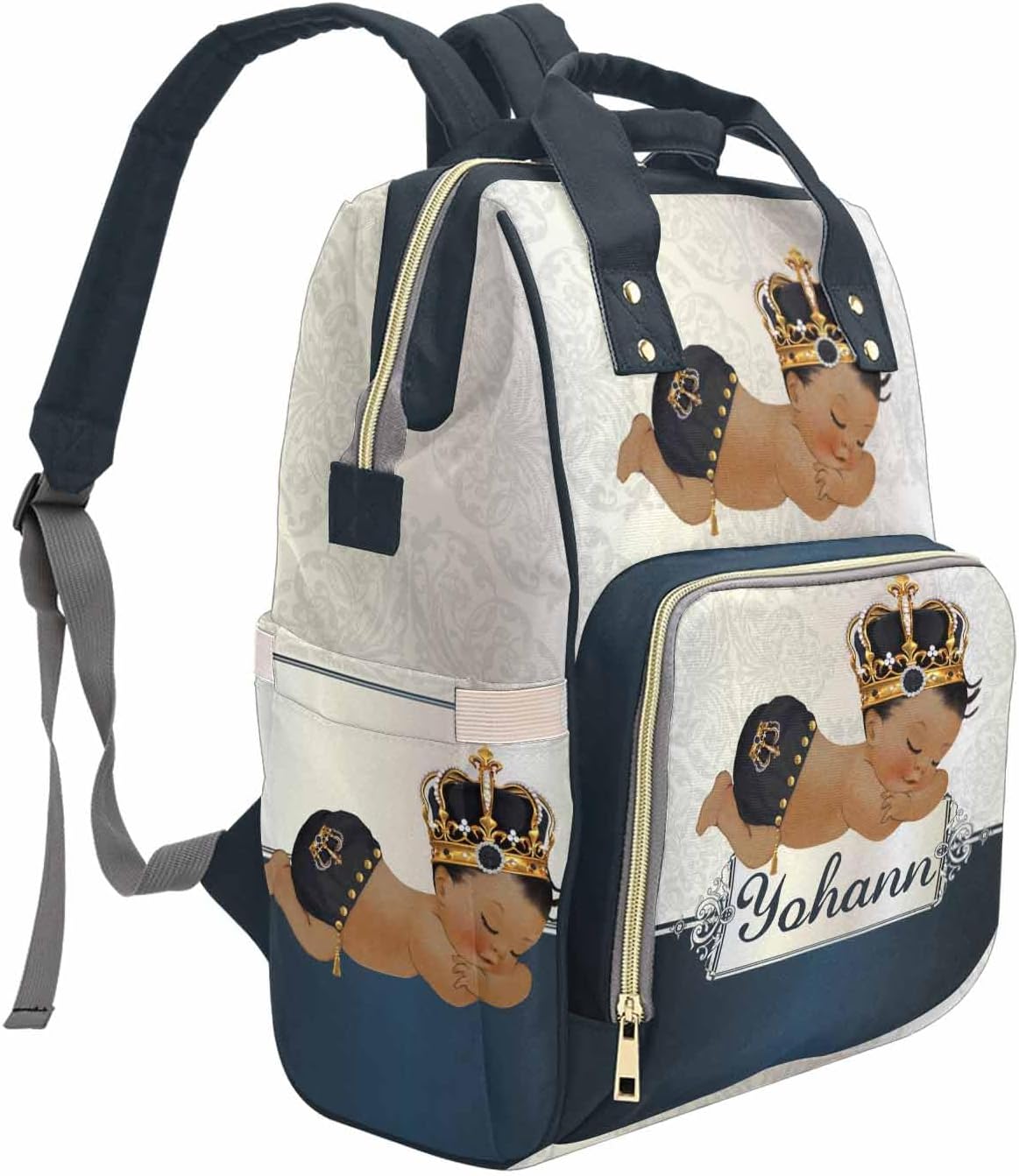 M YESCUSTOM Custom Diaper Bag Backpack with Name, Baby Bags Travel Diaper Backpack for Dad Mom, Insulated Pockets Portable Nappy Bags Nursery Bag for Mom Gift White Crown
