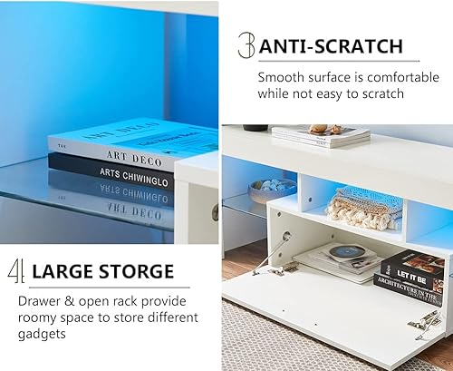 Miniatura 6 de Moderno soporte de TV LED blanco con luz de 16 colores, centro de entretenimiento de alto brillo para televisores de 70 pulgadas, gabinete de