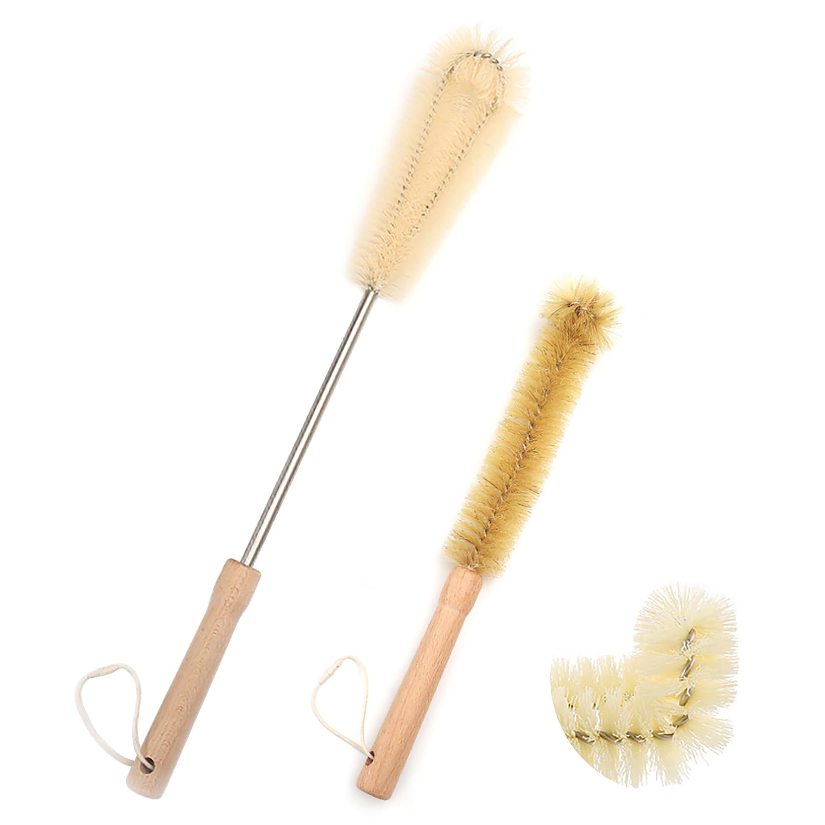 UPTALY 1 pcs 47cm/19'' Extra Long Nylon Brush, 1 pcs 32cm/13'' Bristle Bottle Brush, Wood Handle, Slim Kitchen Brush, with 9 mm Stainless Steel Pole, for Tall Bottle, Big Vessels, Water Jag, Cup, Jar