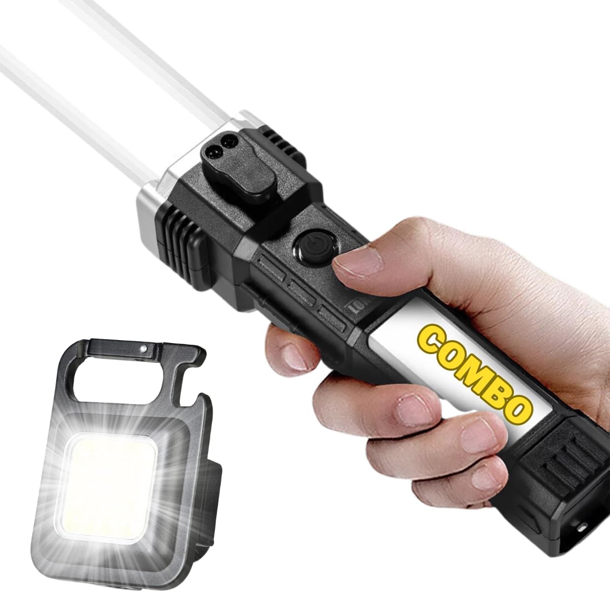 Torch Light,LED 3W Torch Light Rechargeable Torch Flashlight,Long Distance Beam Range Car Rescue Torch with Hammer Window Glass and Seat Belt Cutter Built Portable Rechargeable