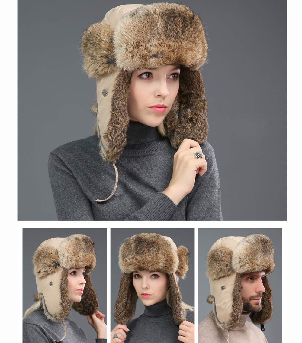 Vraie Fourrure de Lapin Chapeau Chapkas pour Hommes Femmes Hiver Chaud