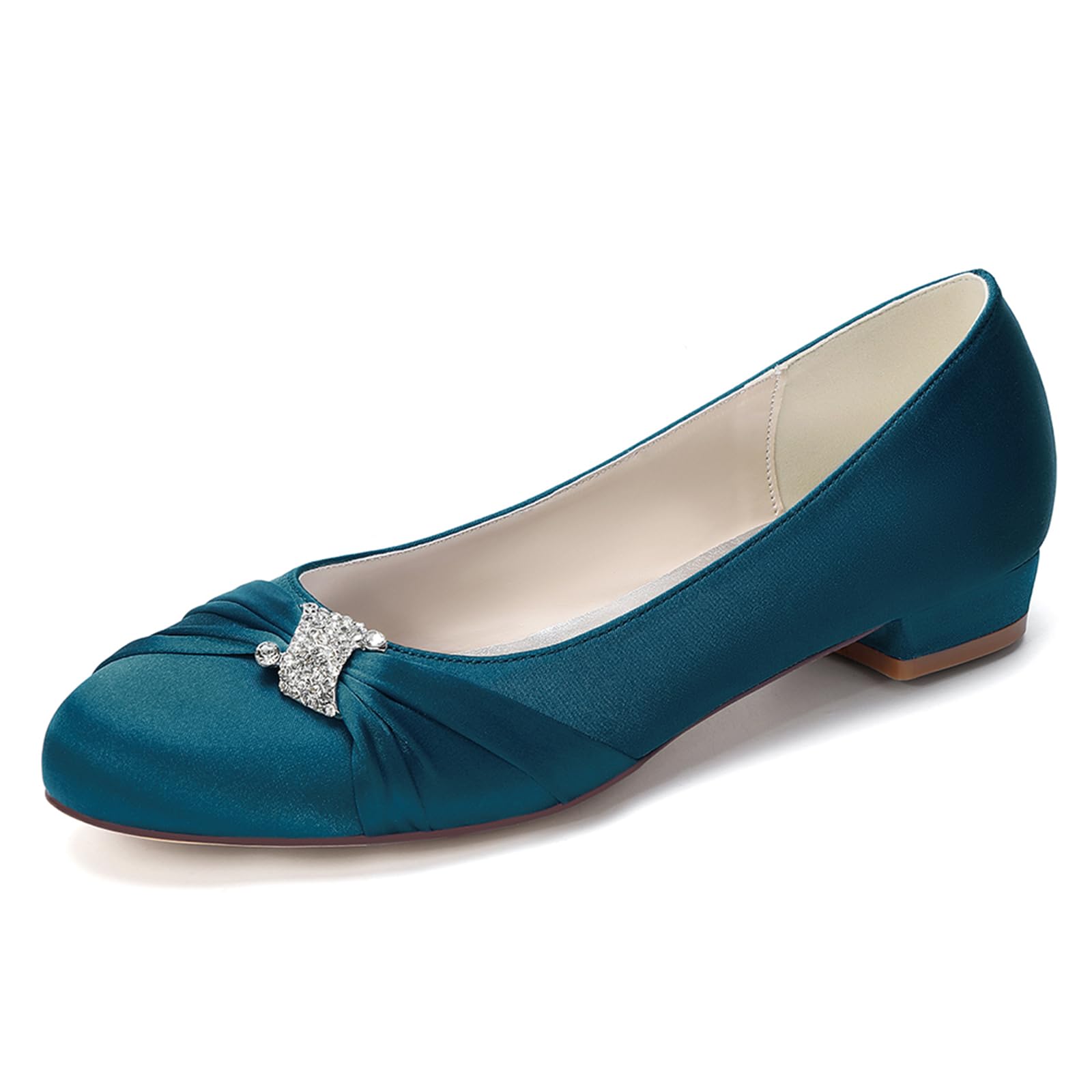 Scarpe da Sposa in Raso da Donna, Eleganti con Punta Tonda Scarpe da Sposa con Strass Slip-On Décolleté da Festa per La Sposa