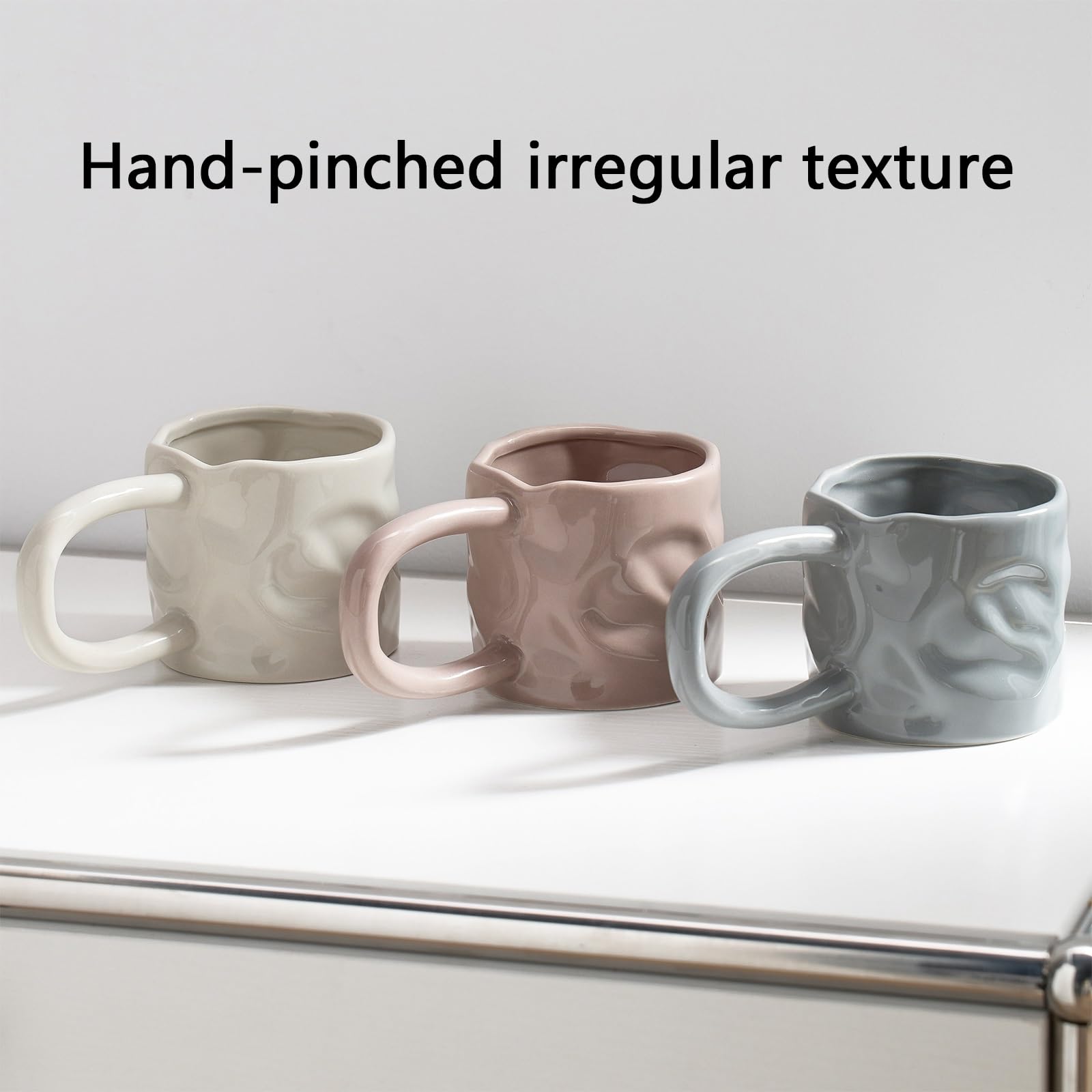 Taza Desayuno Irregular, Taza Ceramica con Asa, Textura Modelada A Mano, Apta para Microondas y Lavavajillas, para Uso en El Hogar u Oficina(Pink)