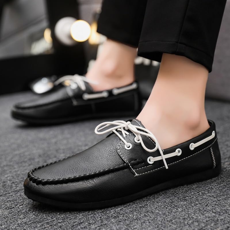 Men's Loafers Shoes PU Leather Lace Up Driving Style Loafer Anti-Slip Comfortable Resistant Party Slip On4
