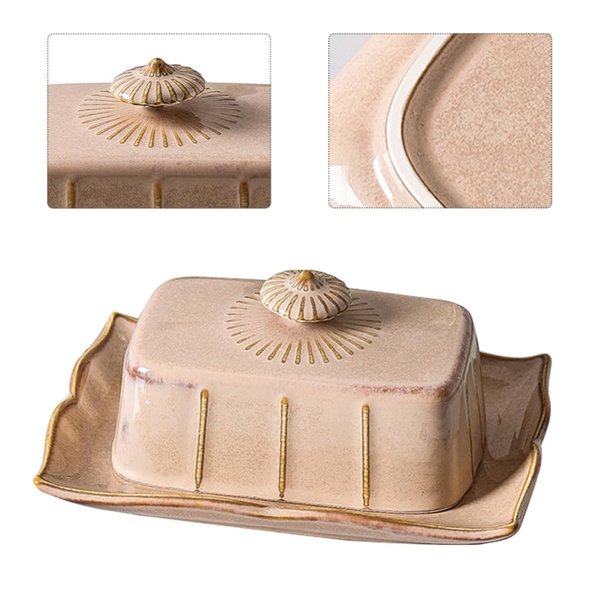 Healeved Plateau à Beurre Réduisant Odeurs Réfrigérateur avec Couvercle Khaki en Céramique Accessoire la Cuisine Polyvalent pour Hôtels et Restaurants