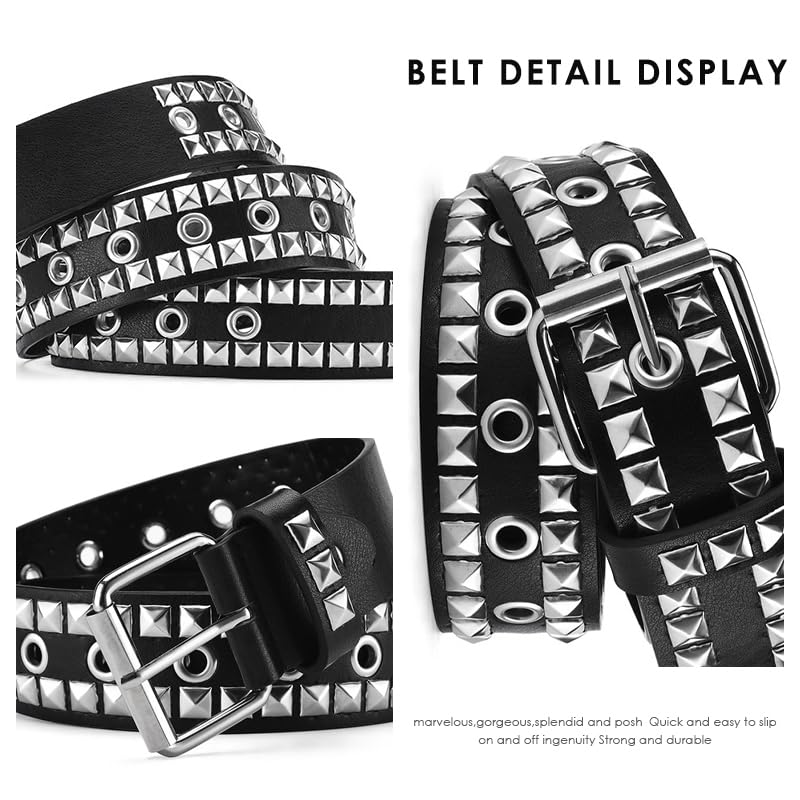 Image of Studded Belt, Metal Punk Rock Rivet Belt with Bright Pyramid Studded for Women Men