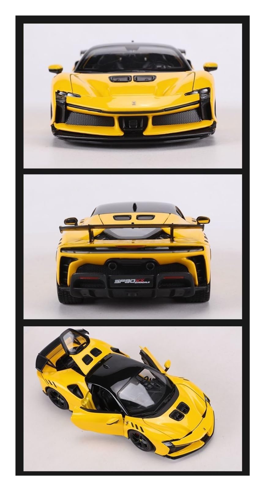 Metallo Scala Replica Ornamenti Per Auto Modello Pressofuso In Metallo Con Apertura Portiera Scala 1 24 Gialla Per Ferrari SF90XX Hobby Veicoli Giochi Set(Yellow)