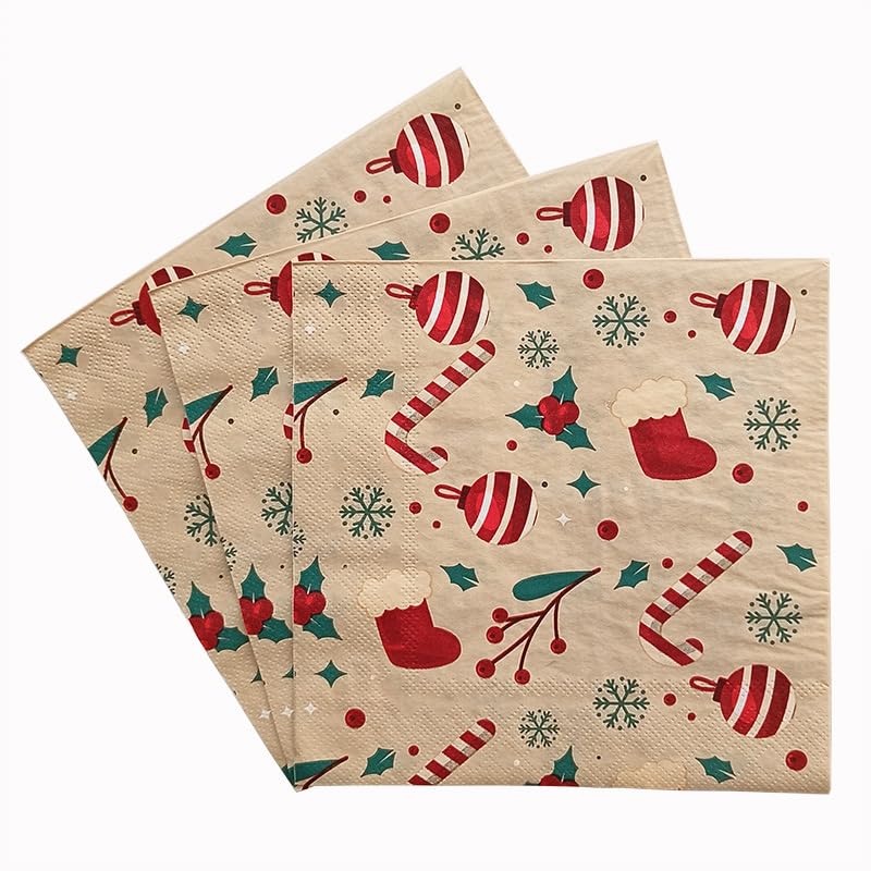 Tovaglioli di Carta Marrone Verde Rosso Tovaglioli Decorati Per Decoupage Bar Compleanno Carta Igienica Tovagliolo Decorazione Da Tavola Usa e getta Per Matrimoni Feste 30 Packs(33x33cm)