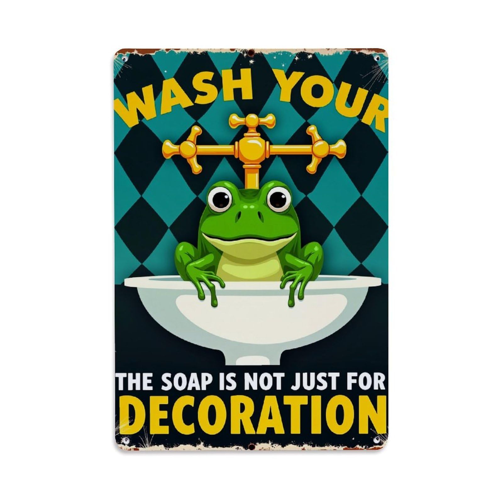 Jdfenggu Vintage Frog In Sink With Tap Retro Metal Tin Sign, Decor Art Poster For Bar, Home, Man Cave, Kitchen, Laundry Room Gift 8X12inch