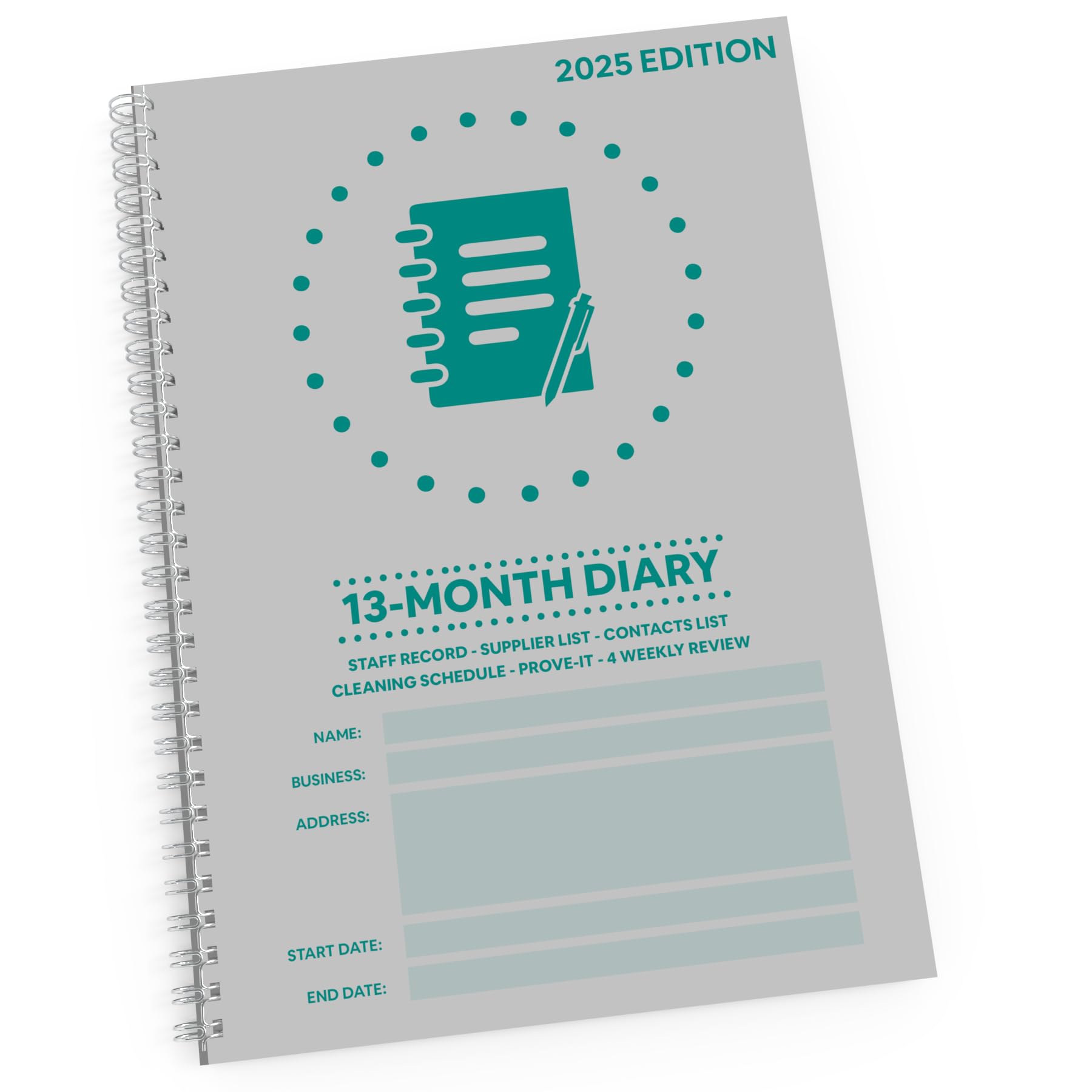 Safer Food Better Business, Food Safety Book NEW 2026 VERSION for Caterers/takeaways and food services companies, 13-Month Diary/Planner refill, spiral bound - lay flat