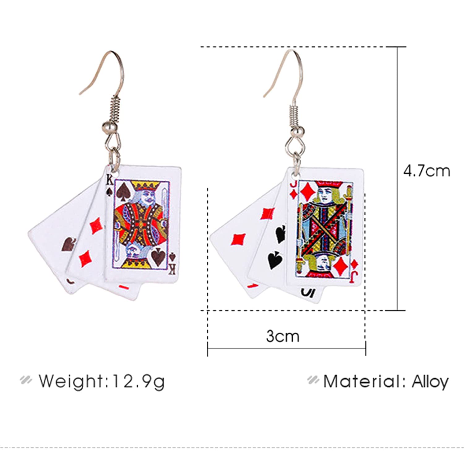 Personality Poker Dangle Earrings Cool Funny Simulate Metal Alloy Game Playing Cards Earrings for Women Unique Gambling Casino Bridge Jewelry Gifts