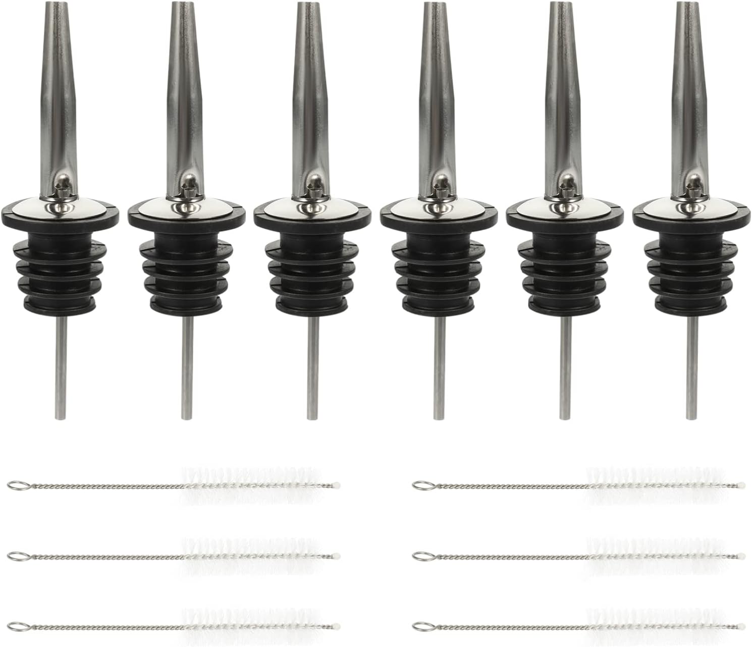 KICHOUSE Stainless Steel Oil Pourer Wine Dispenser Practical Cooking Oil Stopper Wine Pourers with Brush Food-grade Airtight Seal for Various Bottles