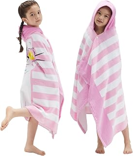 BANGSAUR Kids Hooded Beach Bath Towels, 100% Cotton Wrap Coverup 3-12Y | 50"x30" Large Size,Ultra Absorbent Soft Wearable Pool Towel, Gift for Girls Boys,Cute Cartoon Animal,Durable Safe Materials