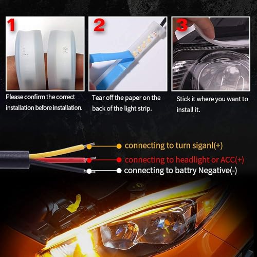 Miniatura 5 de MICTUNING Tira de luz LED para faros delanteros, luz de tubo de 24 pulgadas, DRL blanco y ámbar, luz de circulación diurna secuencial, luz de señal