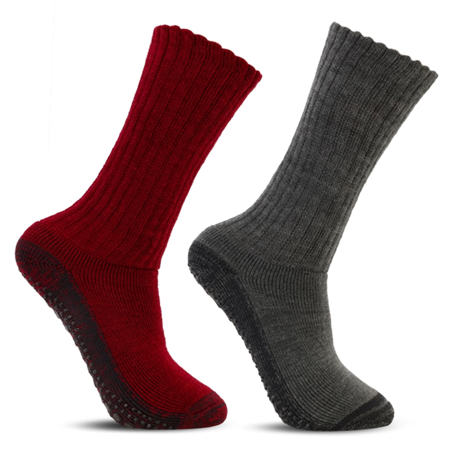 Women's Woolen Anti-Skid (Gripper) Calf Length Indoor Socks, Pack Of 2, Free Size, Assorted
