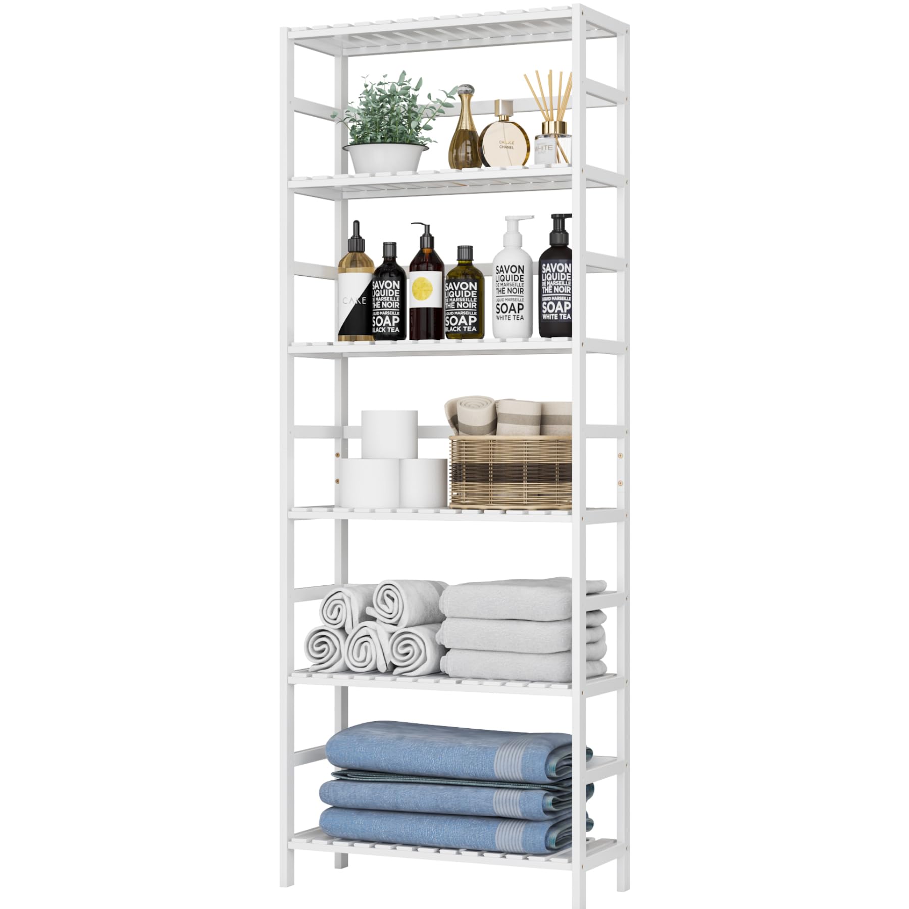 FOREHILL Badregal aus Bambus, Küchenregal mit 6 Ablagen, Badezimmer Regal