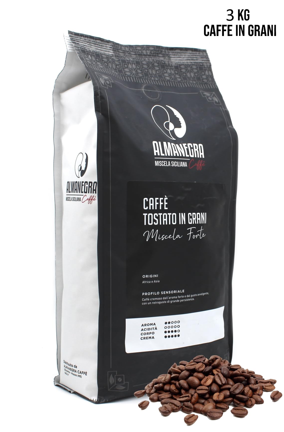 Almanegra Caffè Caffe in Grani Tostati 3 kg Miscela Forte Robusta Arabica Espresso in Chicchi