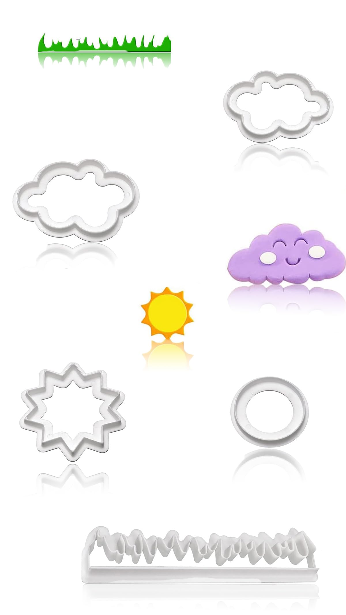 Sweet seven Create Delightful Treats with Mini Grass, Sun, and Cloud Cookie Cutters! Perfect for Fondant, Chocolate, and More. Get Creative with 5 Fun Shapes for Sugarcraft and DIY Crafts.
