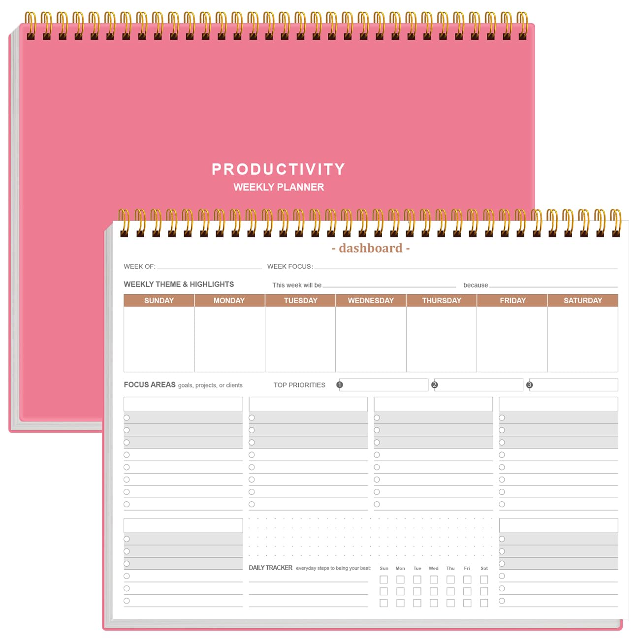 Planificador semanal de productividad, 8.5 x 11 pulgadas, bloc de notas para escritorio con 6 áreas de enfoque para enumerar tareas para objetivos, proyectos, clientes, académicos o comidas. Organiza
