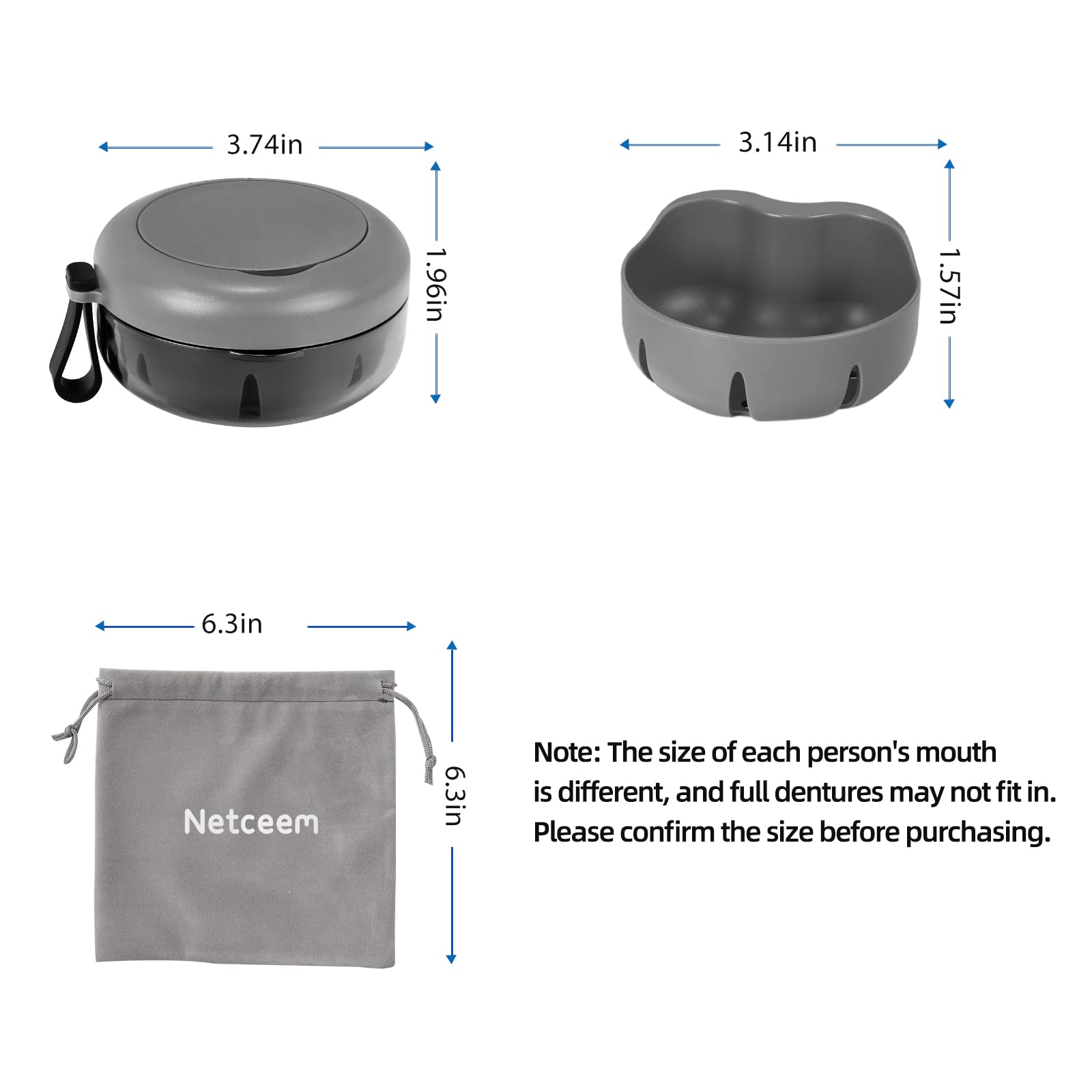 Kit de copa de prótesis a prueba de fugas, estuche de retención portátil perfecto para viajes, estuche de dentadura, cuidado de limpieza para dentaduras, alineador, protector bucal con cepillo 5