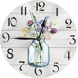 DADABULIU Wall clock Spring Flower Country Quiet no ticking 10 inch (about 25.4 cm) Round clock PVC battery powered quartz analog living room Kitchen Bedroom Bathroom Office Home School decor