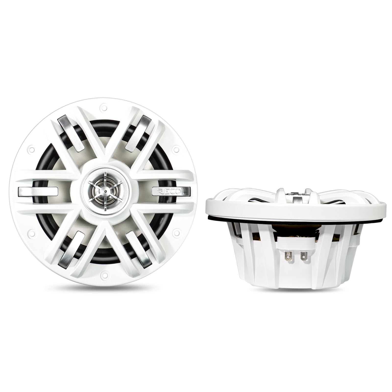 RECOIL M0-65W 177mm（6,5 Zoll） 2 Wege Marine Lautsprecher Paar 240 Watt 4 Ohm mit weissen Grills Fuer Boote UTV ATV