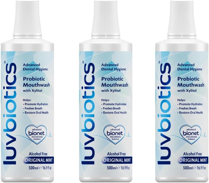 Luv Biotics Alcohol Free Mouthwash with Oral Probiotics, Xylitol for Fresh Breath, Gum Health & Oral Microbiome Support-3x500ml