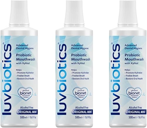 Luv Biotics Enjuague bucal con probióticos orales, xilitol y aloe vera - 3 x 16.9 fl oz