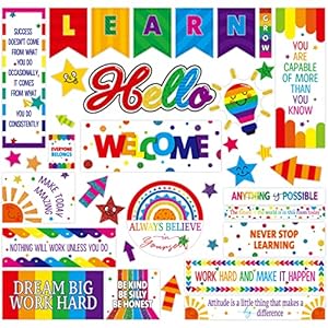 40PCS Bulletin Board Decor, Colorful Inspirational Wall Decorative Sign Positive Word Cards Style Waterproof Thick Cardstock Accent Set for Middle High School Classroom Home Teachers Students