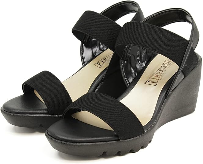 [セレブル] 日本製 ウェッジソール サンダル 7.5cmヒール ゴムストラップ エラスティックバンド 92308