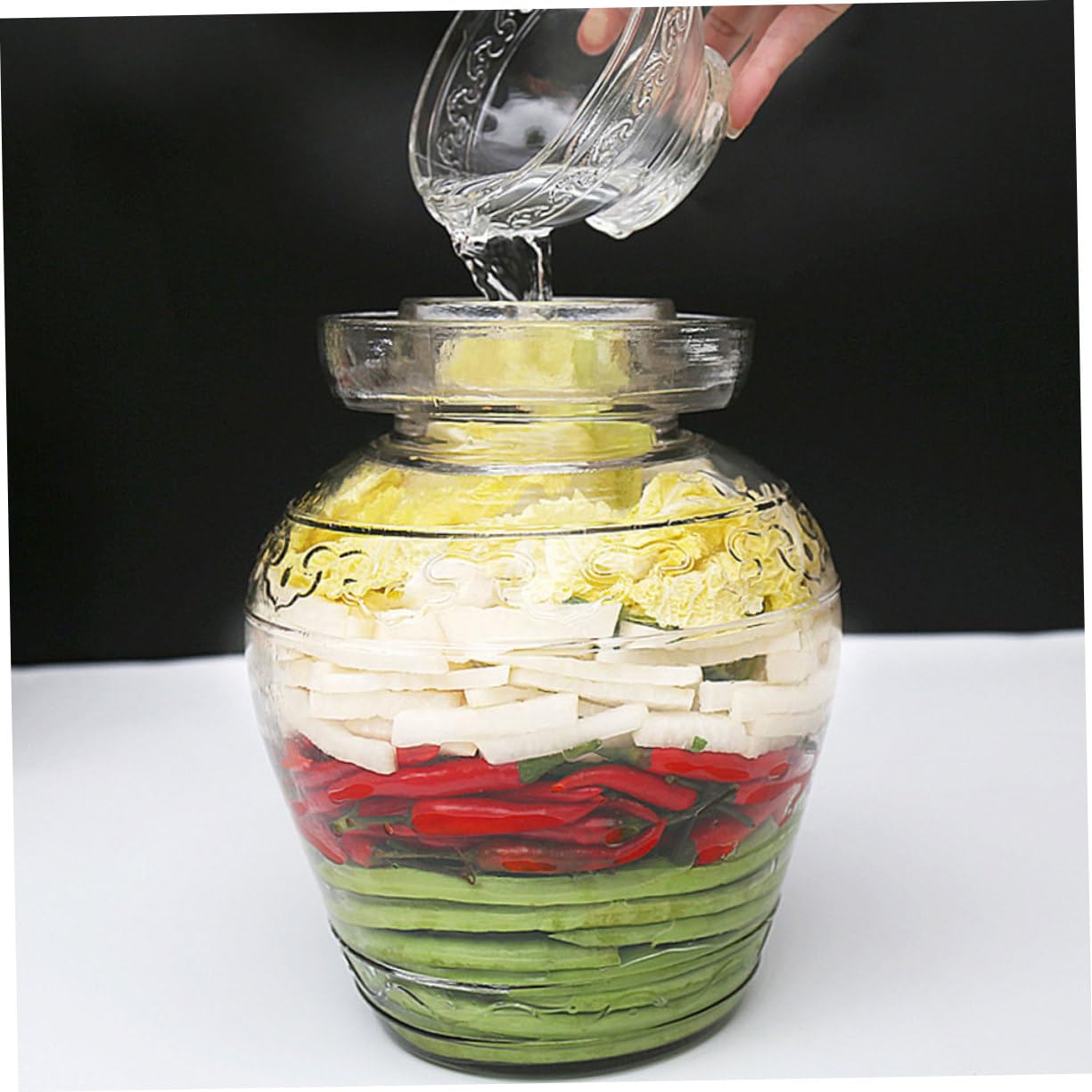 Gärglas für Lebensmittel 2,5l aus Glas mit Breitem Mund und Leichter Sicht für Gemüse Fermentieren und Sauerkrautbehälter im Haushalt