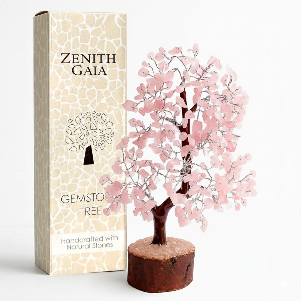 Albero di pietra preziosa – Albero della fortuna con vere pietre – quarzo rosa Chakra albero, pietra curativa armonica, pietra preziosa decorazione albero amore e armonia – albero di